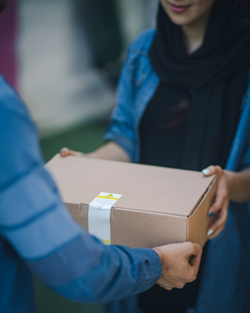 woman receiving package